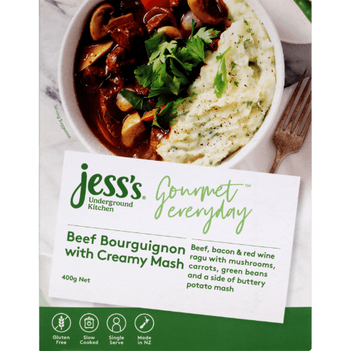 Jess's Underground Kitchen Gourmet Everyday Beef Bourguignon With Creamy Mash