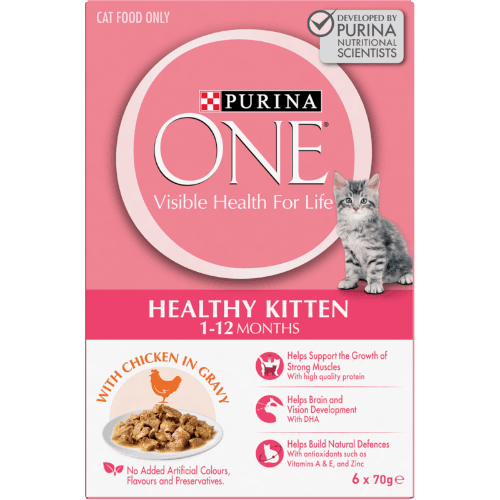 Purina ONE Healthy Kitten Chicken In Gravy Wet Cat Food 6 × 70 g
