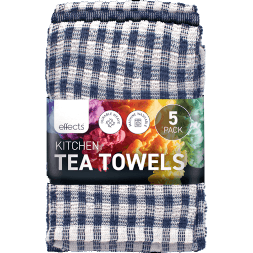 Effects Kitchen Tea Towels 60cm Assorted 5 pack