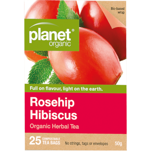 Planet Organic Rosehip Hibiscus Herbal Compostable Tea Bags