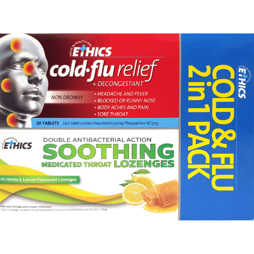 Ethics 2 In 1 Cold & Flu Honey & Lemon Flavoured Lozenges