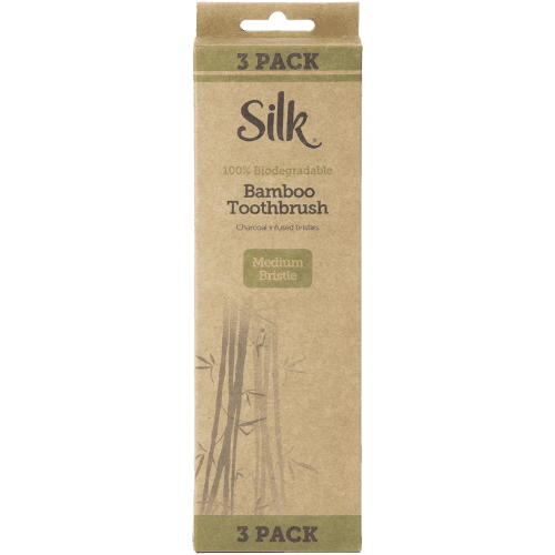 Silk 100% Biodegradable Medium Bristle Bamboo Toothbrush 3 pack