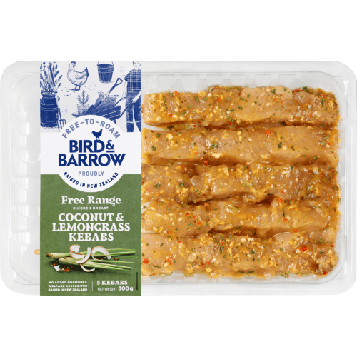 Bird & Barrow Free Range Chicken Breast Coconut & Lemongrass Kebabs 5 pack
