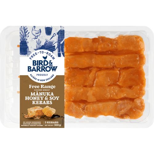 Bird & Barrow Free Range Chicken Breast Manuka Honey & Soy Kebabs 5 pack