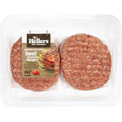 Hellers Quarter Pounder Beef & Onion Burgers 4 pack