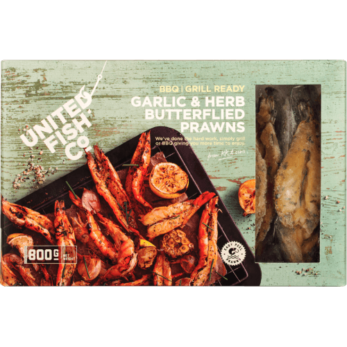 United Fish Co Garlic & Herb Butterflied Prawns 800 g