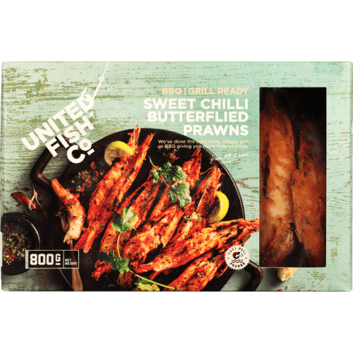 United Fish Co Sweet Chilli Butterflied Prawns 800 g