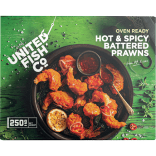United Fish Co Oven Ready Hot & Spicy Battered Prawns