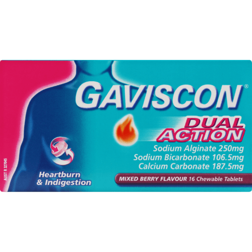 Gaviscon Dual Action Mixed Berry Heartburn & Indigestion Relief Chewable Tablets