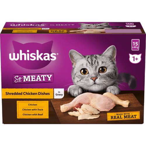 Whiskas So Meaty Shredded Chicken Dishes In Gravy Wet Pouches Cat Food