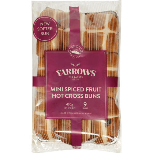 Yarrows Mini Spiced Fruit Hot Cross Buns 9 pack