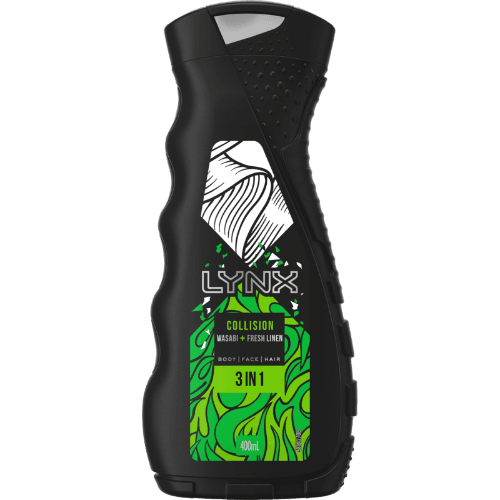 Lynx Collision Wasabi + Fresh Linen 3 In 1 Body Face Hair Wash 400 mL