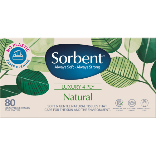 Sorbent Natural Luxury 4ply Facial Tissues 80 pack