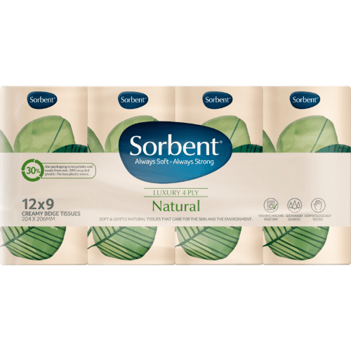 Sorbent Natural Luxury 4ply Facial Tissues 108 pack