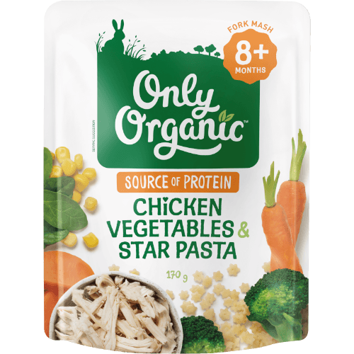 Only Organic Chicken Vegetables & Star Pasta 8+ Months Fork Mash