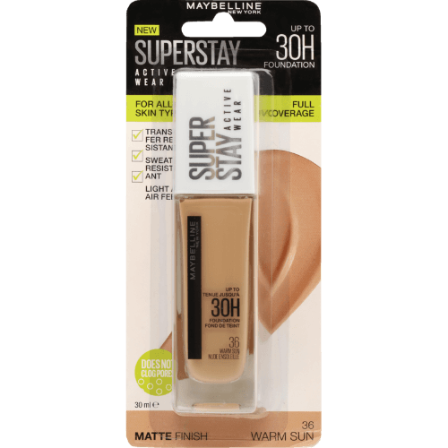 Maybelline Superstay 30hr Active Wear Liquid Foundation 36 Warm Sun 30 mL