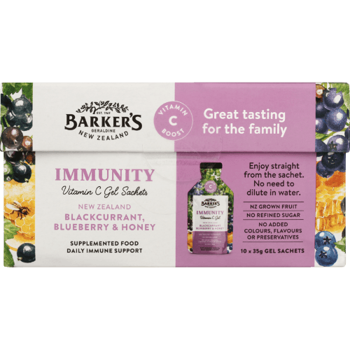 Barker's Immunity New Zealand Blackcurrant Blueberry & Honey Vitamin C Gel Sachets