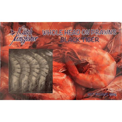 Kingfisher Seafood Black Tiger Whole Head On Prawns 800 g