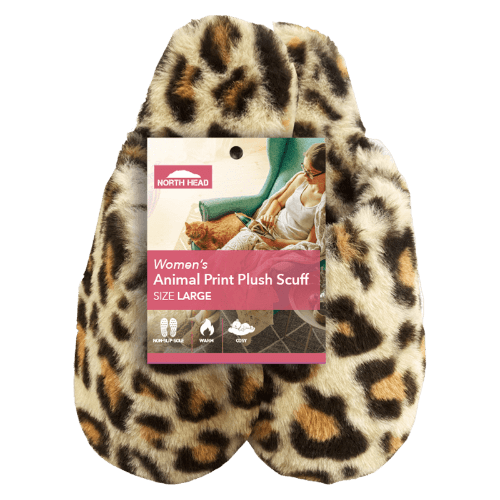 North Head Womens Animal Print Plush Scuff