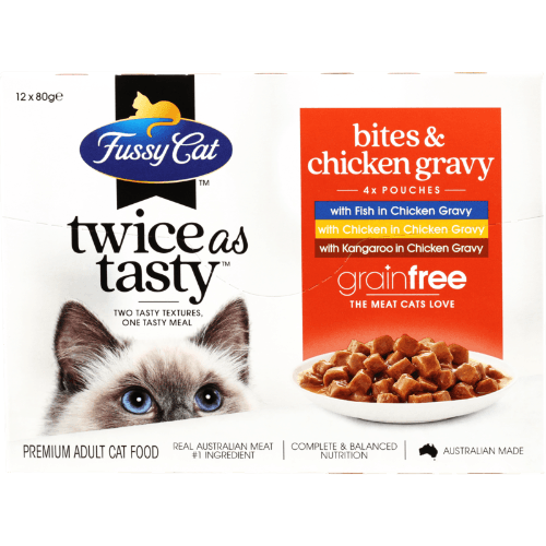 Fussy Cat Twice As Tasty Chicken Gravy Wet Cat Food Bites 12 pack