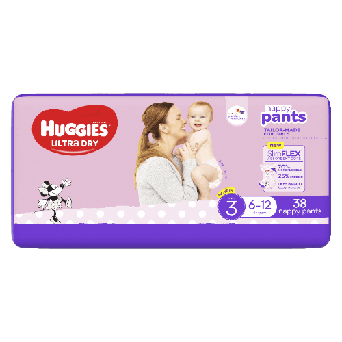 Huggies Ultra Dry Nappy Pants Girls Size 3 6-12 kg 38 pack