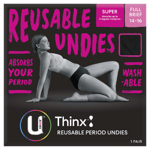 U By Kotex Thinx Reusable Period Underwear Full Brief Black Size 14-16