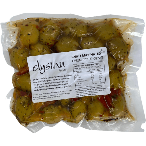 Elysian Foods Chilli Marinated Green Pitted Olives