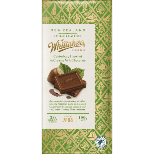 Whittaker's Canterbury Hazelnut In Creamy Milk Chocolate Block