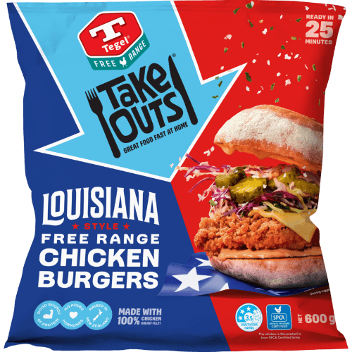 Tegel Take Outs Louisiana Style Free Range Chicken Burgers