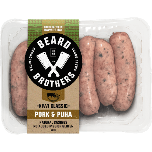 Beard Brothers Kiwi Classic Pork & Puha Sausages 500 g