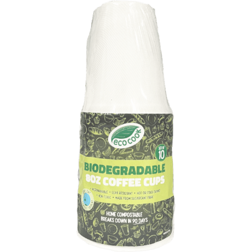Eco Cook Biodegradable Sugarcane 8oz Coffee Cups 10 pack