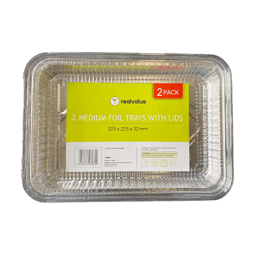 Real Value Medium Foil Trays With Lids 2 pack