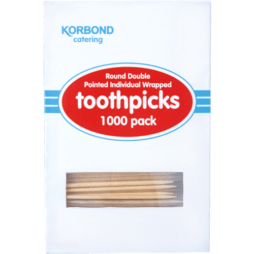 Korbond Round Double Pointed Individual Wrapped Toothpicks 1000 pack