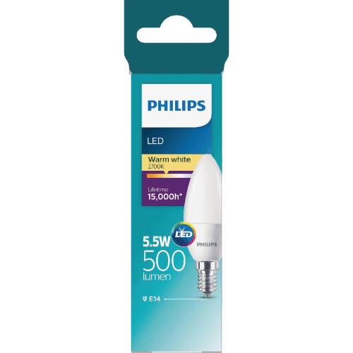 Philips LED Warm White Frosted 5.5W 470 Lumen Screw Candle Bulb