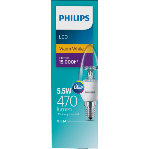 Philips LED Warm White 5.5W 470 Lumen Screw Candle Bulb