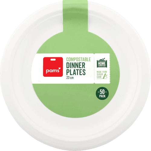 Pams Sugarcane Compostable Dinner Plates 23cm