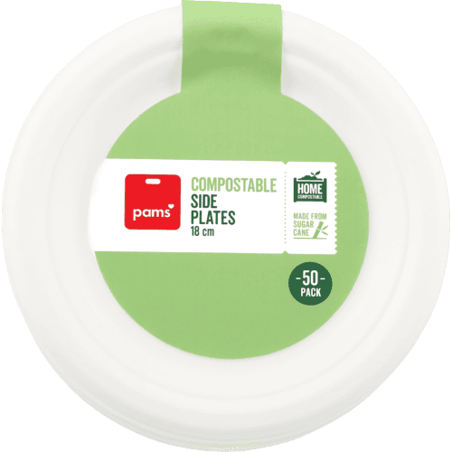 Pams Sugarcane Compostable Side Plates 18cm