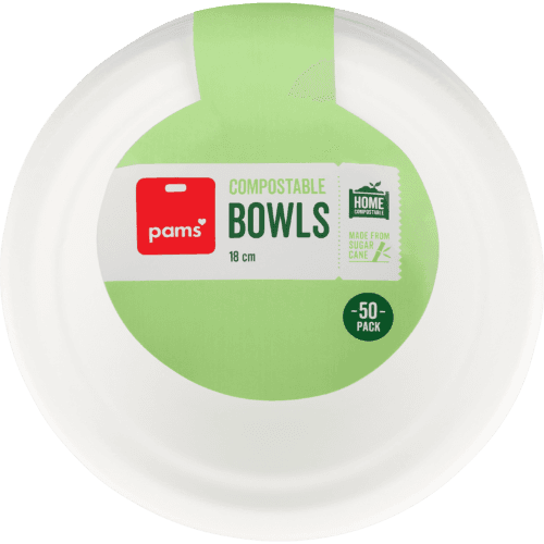 Pams Sugarcane Compostable Bowls 18cm