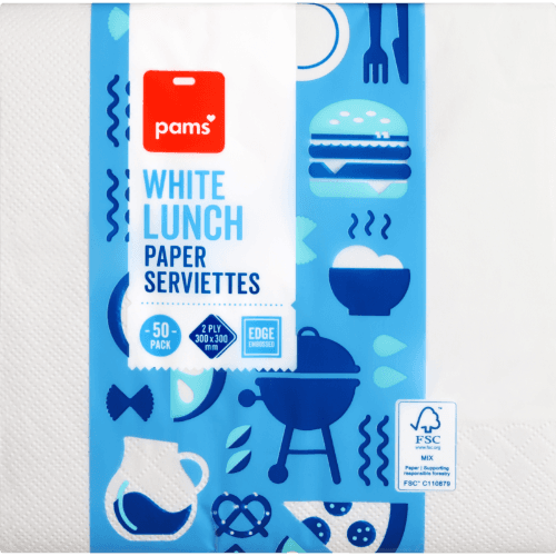 Pams White Lunch Paper Serviettes