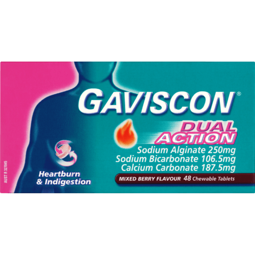 Gaviscon Dual Action Mixed Berry Heartburn & Indigestion Relief Chewable Tablets