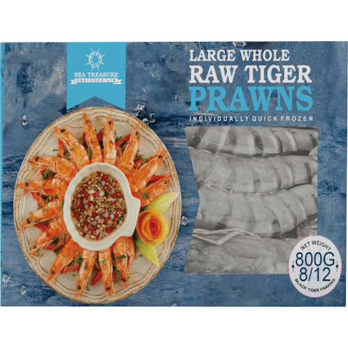 Sea Treasure Seafoods Large Whole 8/12 Raw Tiger Prawns