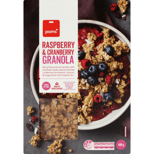 Pams Raspberry & Cranberry Granola