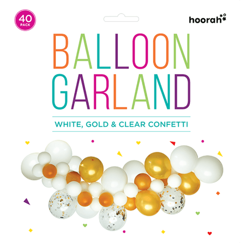 Hoorah White Gold & Clear Confetti Balloon Garland