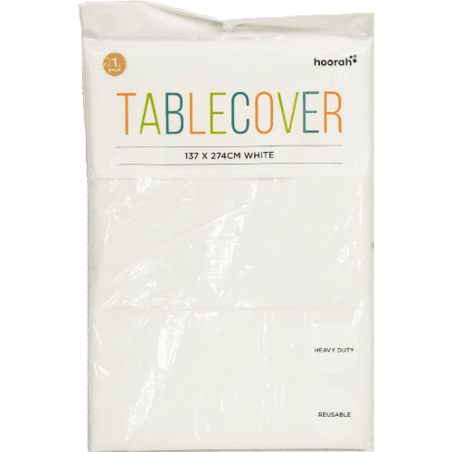 Hoorah Reusable With Flannel Back White Tablecover