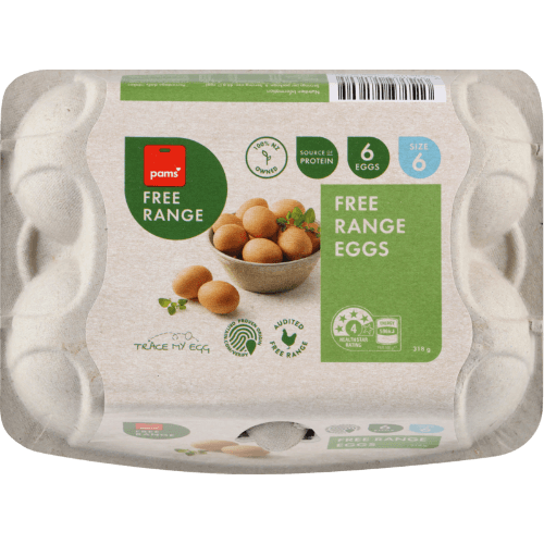 Pams Free Range Size 6 Eggs 6 pack