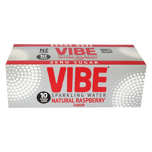 Vibe Natural Raspberry Flavour Sparkling Water Cans 10 × 330 mL