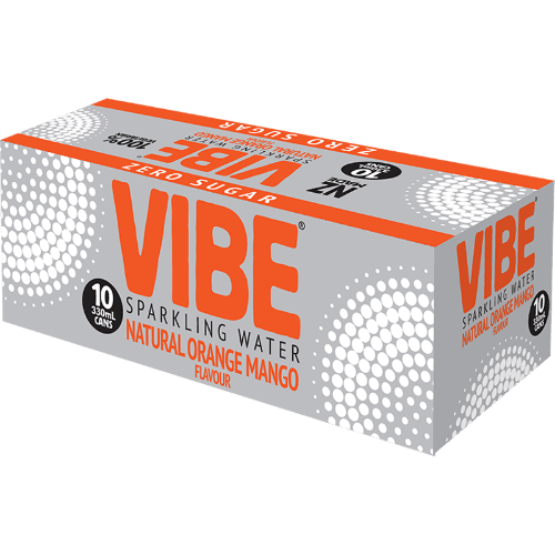 Vibe Natural Orange Mango Flavour Sparkling Water Cans 10 × 330 mL