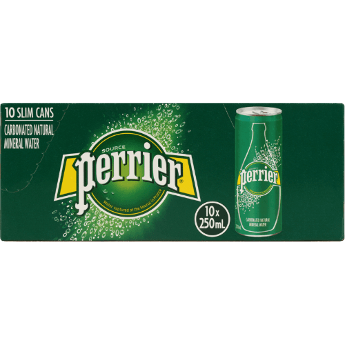Perrier Carbonated Natural Mineral Water Slim Cans 10 × 250 mL