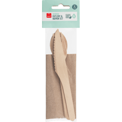 Pams Wooden Cutlery & Napkin Set
