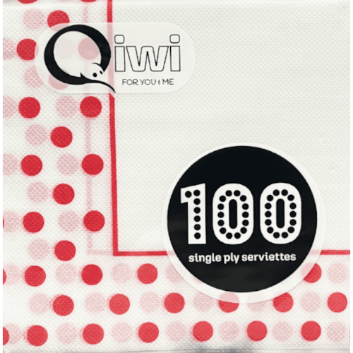 Qiwi Red Polka Dot Single Ply Serviettes 100 pack